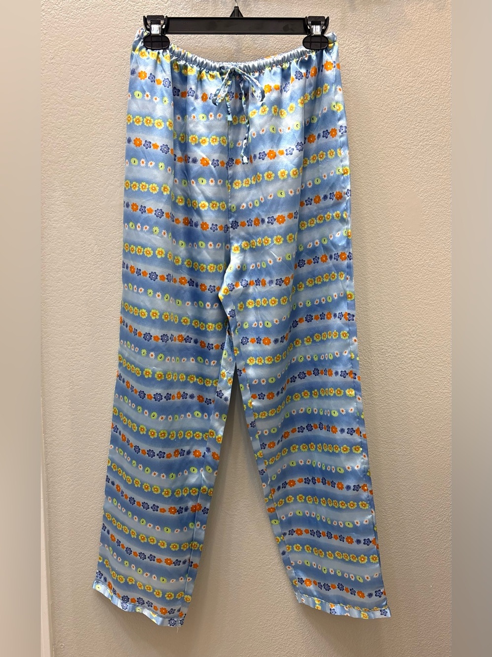 Malibu Dan Vintage Blue Floral Stripe Satin Pajama Pants